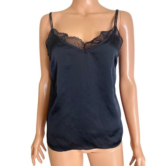 Abercrombie & Fitch black satin Cami lingerie tank spaghetti strap lace trim XS - Picture 2 of 6